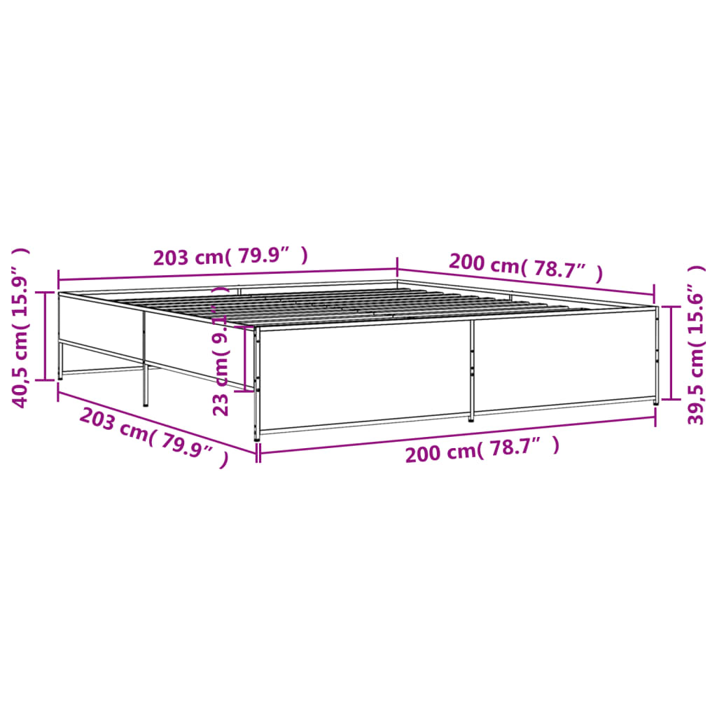 vidaXL Bed Frame without Mattress Grey Sonoma 200x200 cm