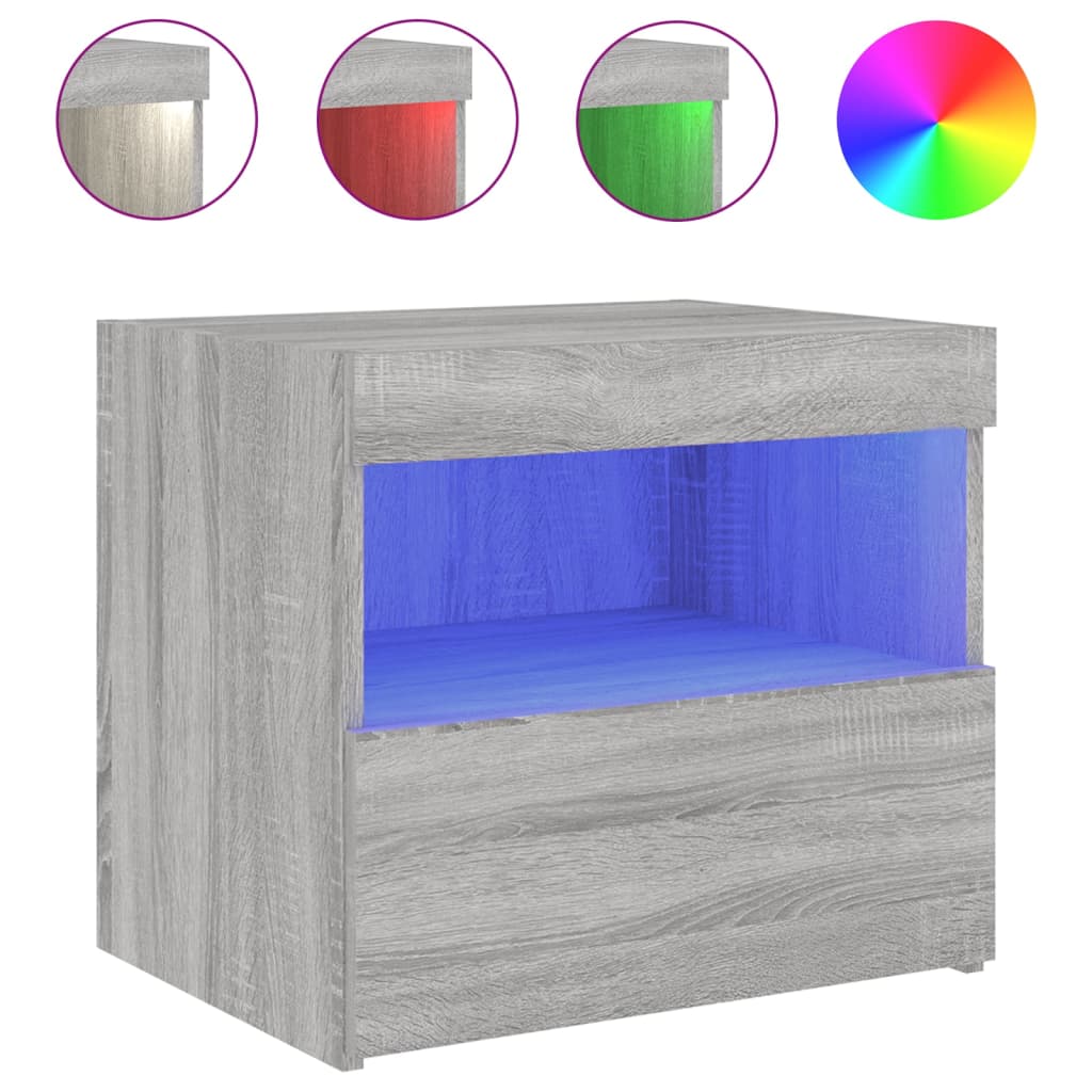vidaXL Bedside Cabinets with LED Lights 2 pcs Grey Sonoma 50x40x45 cm