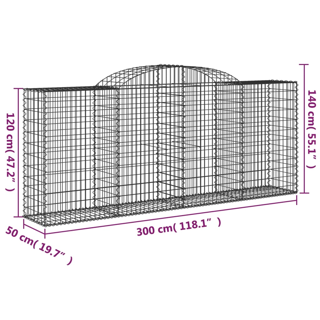 vidaXL Arched Gabion Baskets 2 pcs 300x50x120/140 cm Galvanised Iron