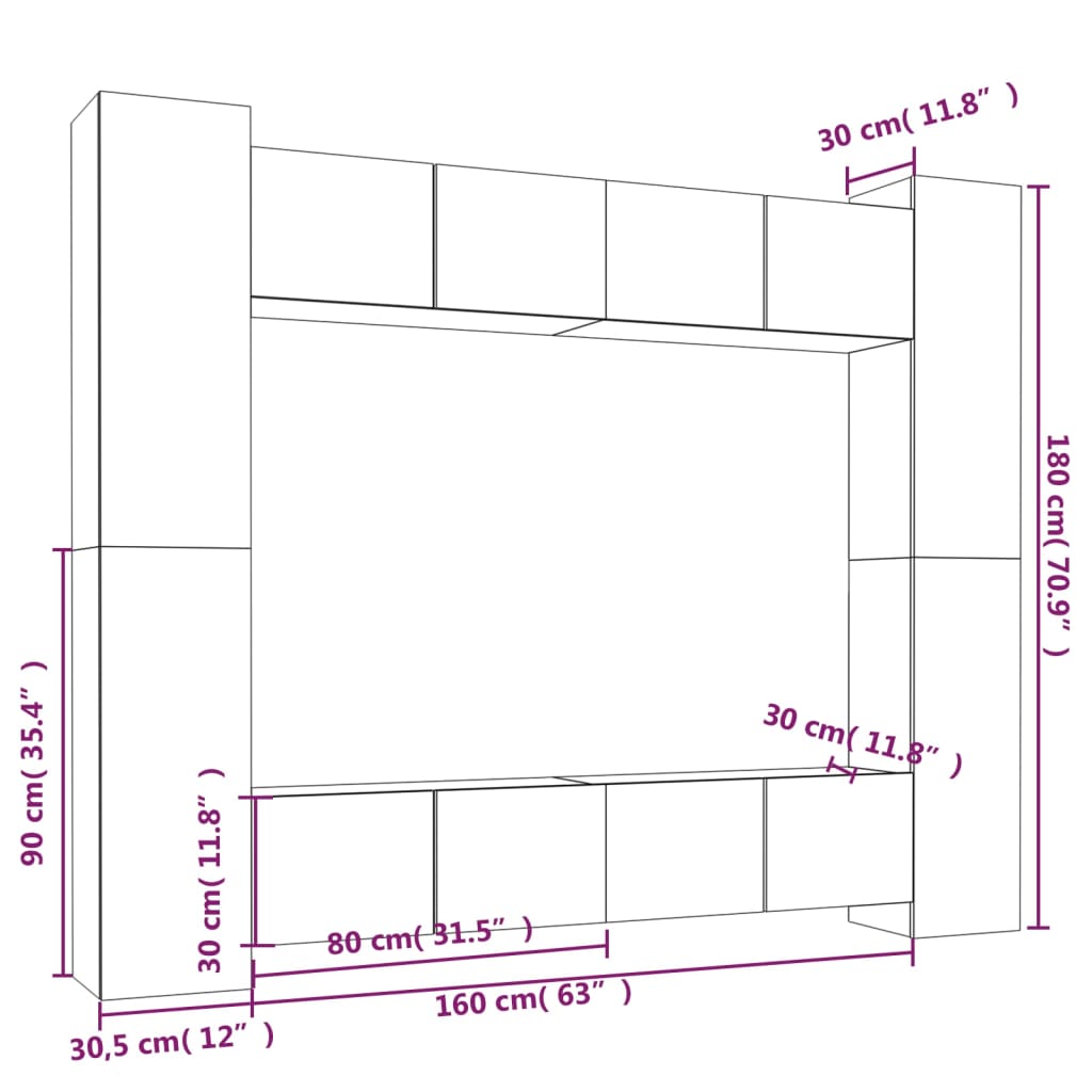 vidaXL 8 Piece TV Cabinet Set Concrete Grey Engineered Wood