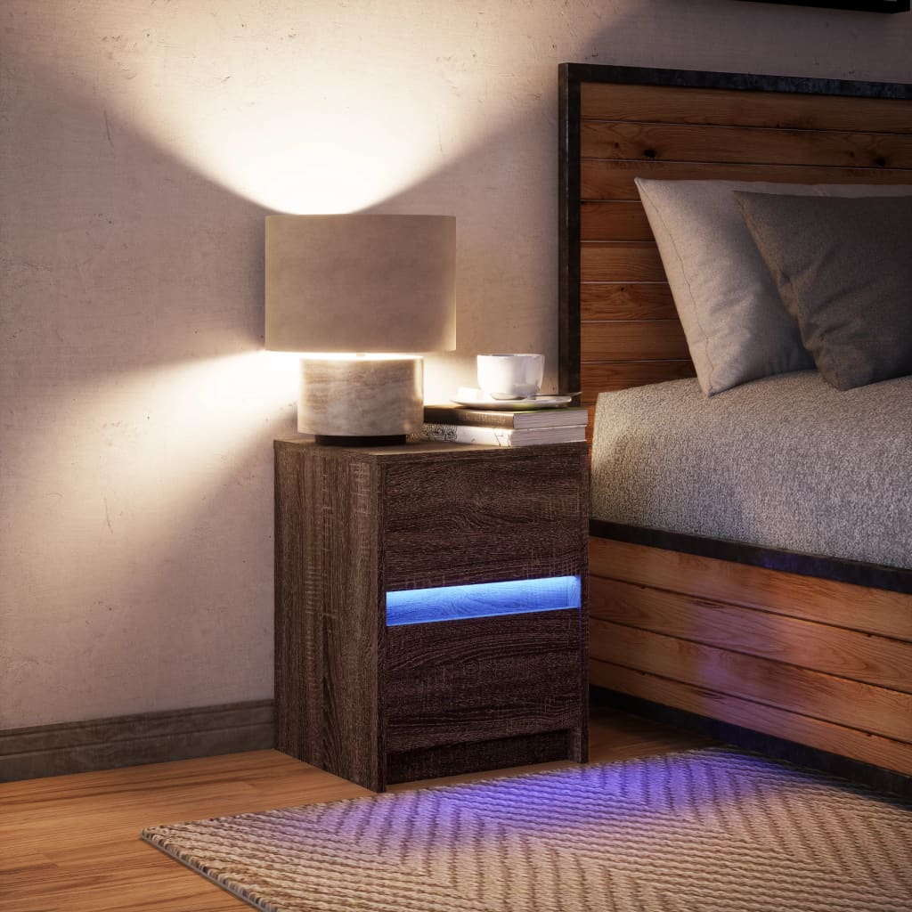 vidaXL Bedside Cabinet with LED Lights Brown Oak Engineered Wood