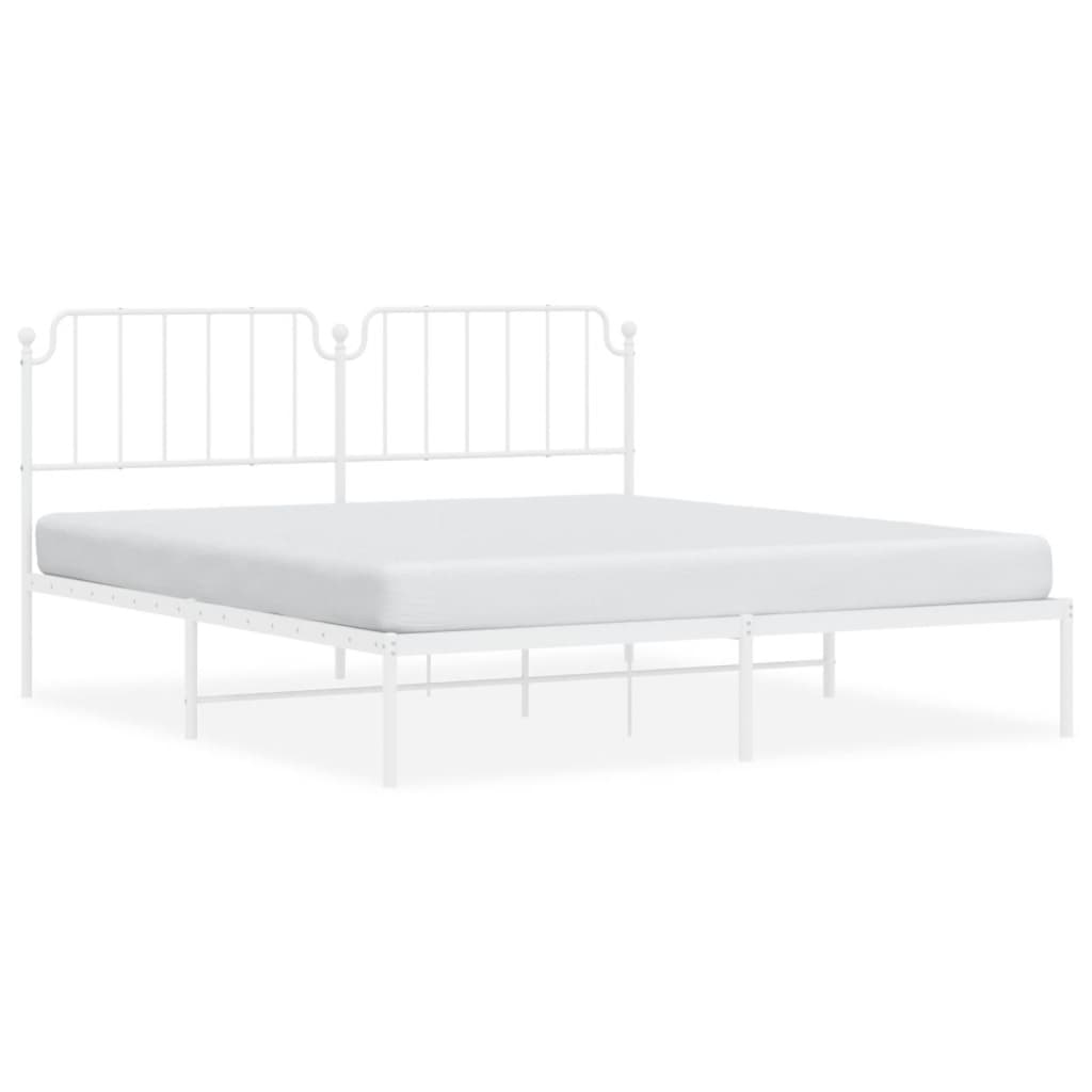 vidaXL Metal Bed Frame without Mattress with Headboard White 183x213 cm