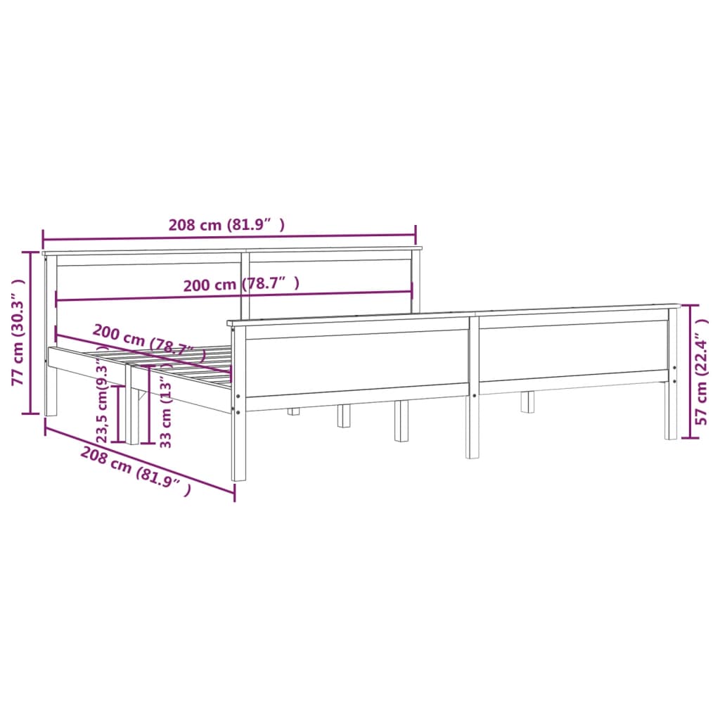 vidaXL Bed Frame without Mattress Solid Wood Pine 200x200 cm