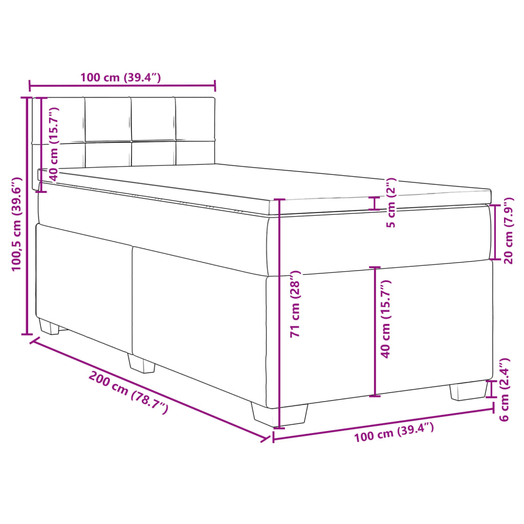 vidaXL Box Spring Bed with Mattress Taupe 100x200 cm Fabric