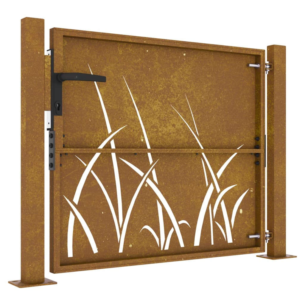 vidaXL Garden Gate 105x105 cm Corten Steel Grass Design