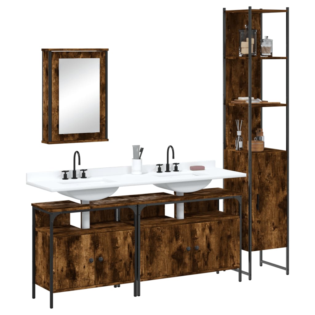 vidaXL 4 Piece Bathroom Furniture Set Smoked Oak Engineered Wood