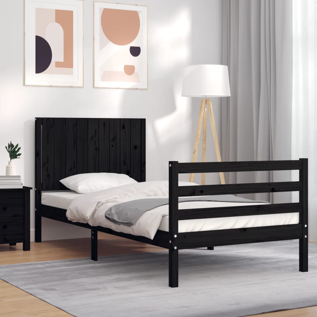 vidaXL Bed Frame without Mattress Black 90x200 cm Solid Wood