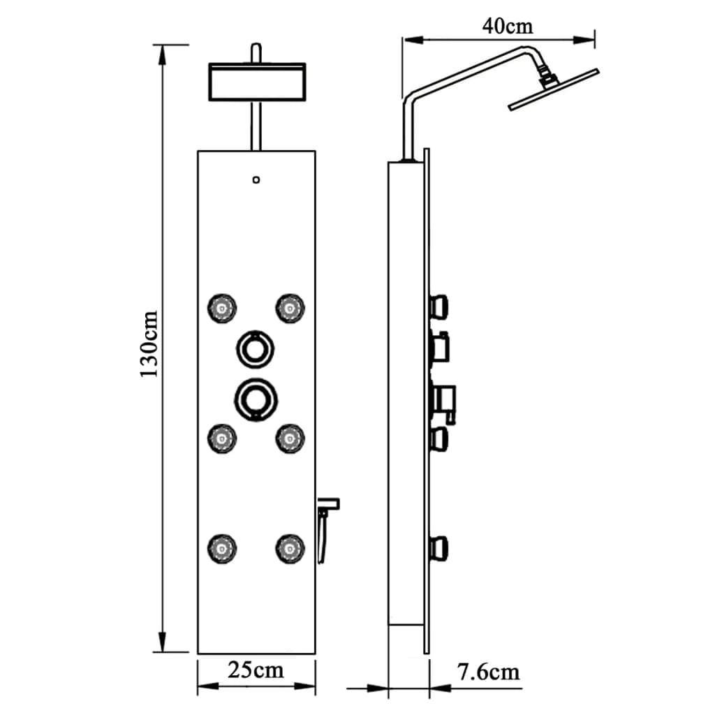 vidaXL Shower Panel Unit Glass 25x47.5x130 cm Black