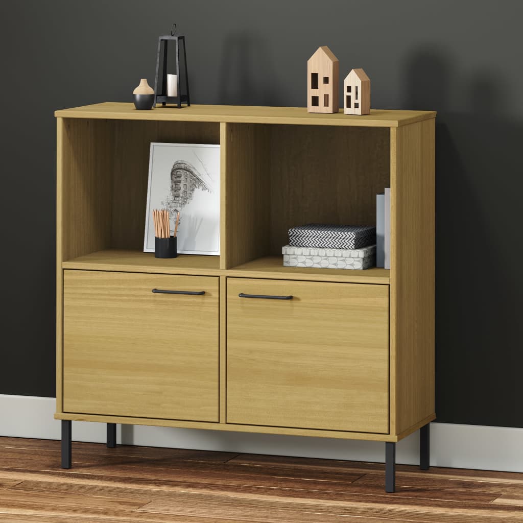 vidaXL Bookcase with Metal Legs Brown 90x35x90.5 cm Solid Wood OSLO