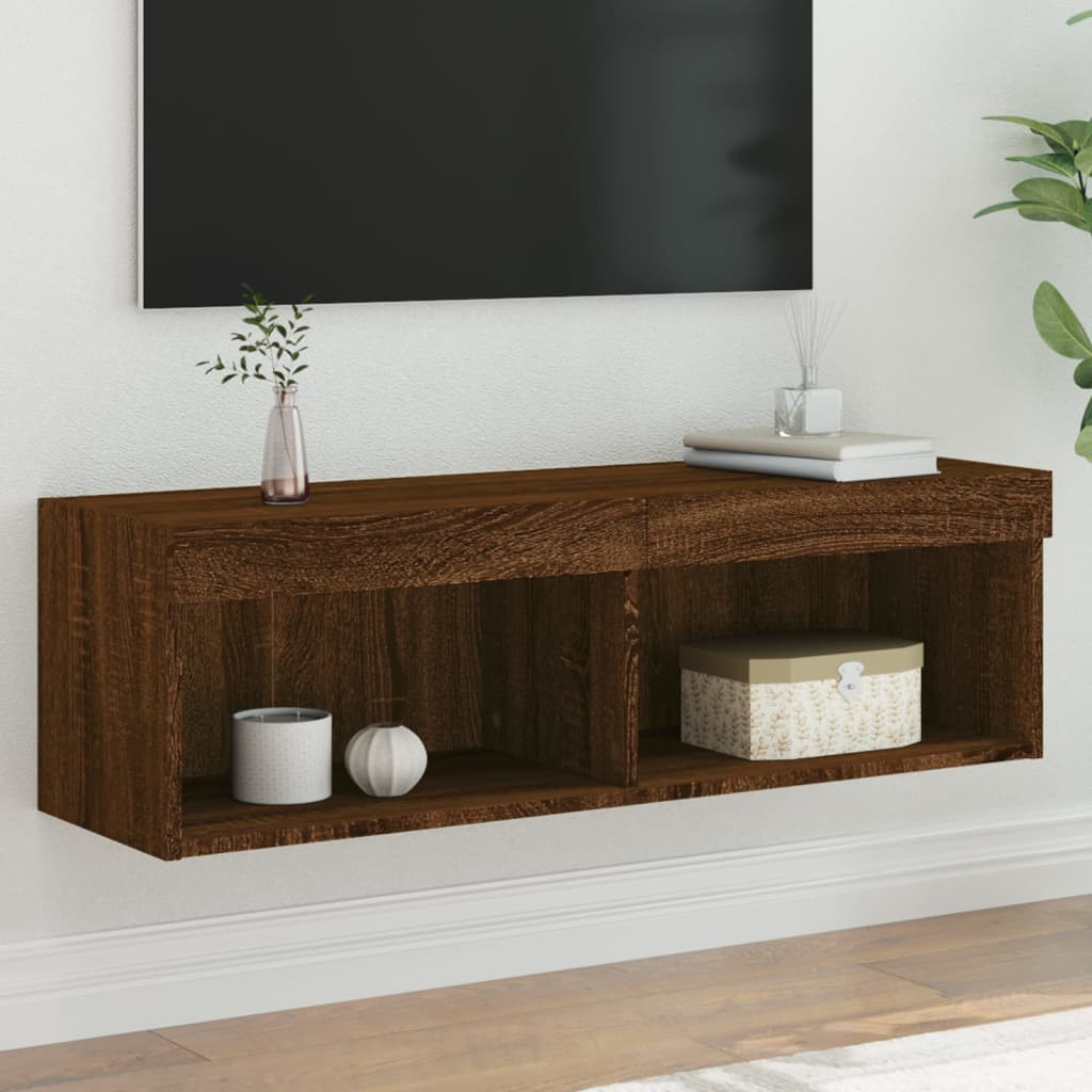 vidaXL TV Cabinet with LED Lights Brown Oak 100x30x30 cm