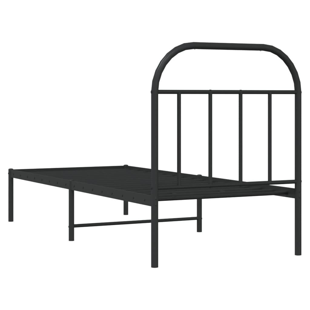 vidaXL Metal Bed Frame without Mattress with Headboard Black 75x190 cm Small Single