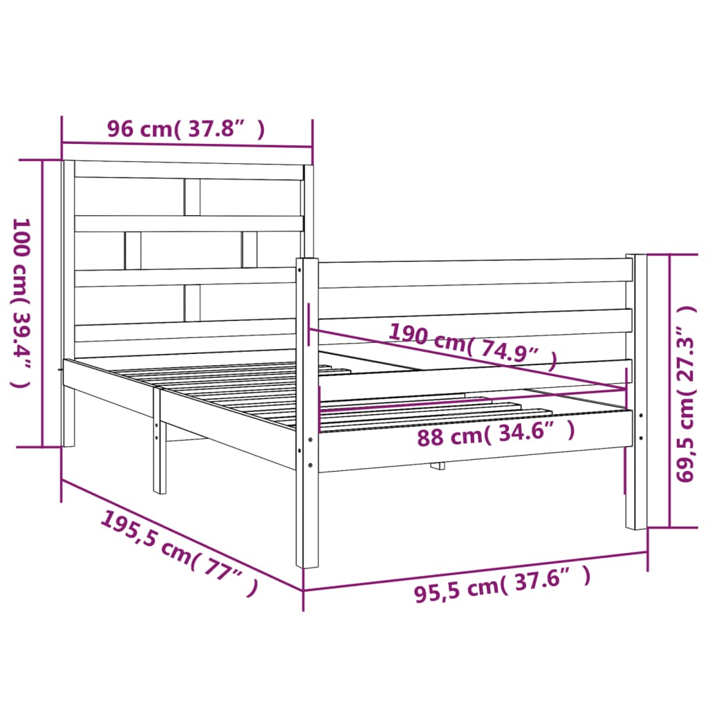 vidaXL Bed Frame without Mattress White 90x190 cm Single Solid Wood