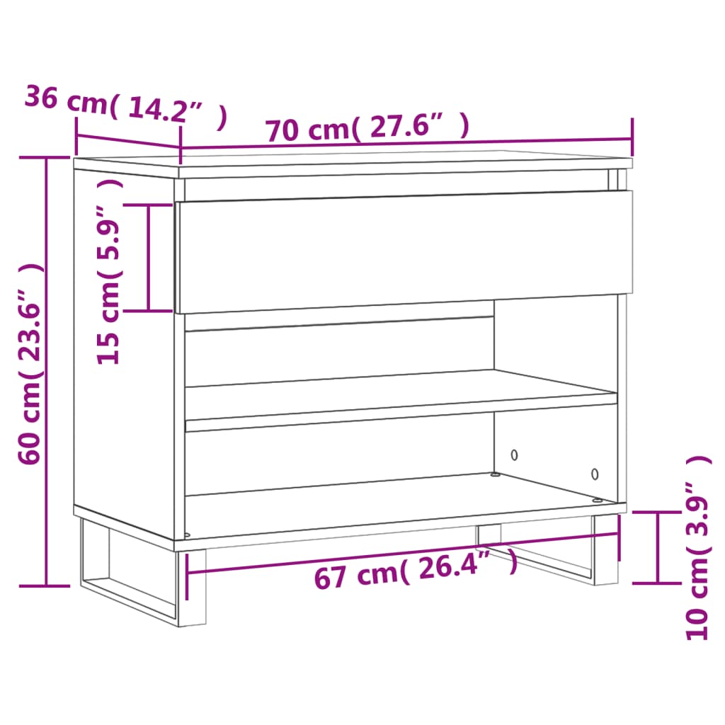 vidaXL Shoe Cabinet White 70x36x60 cm Engineered Wood