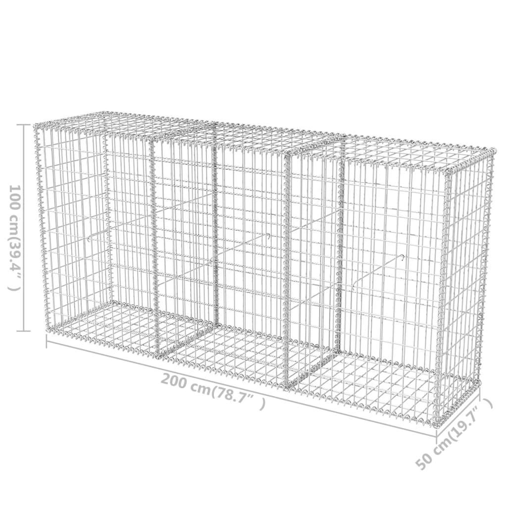 vidaXL Gabion Basket Galvanised Steel 200x50x100 cm