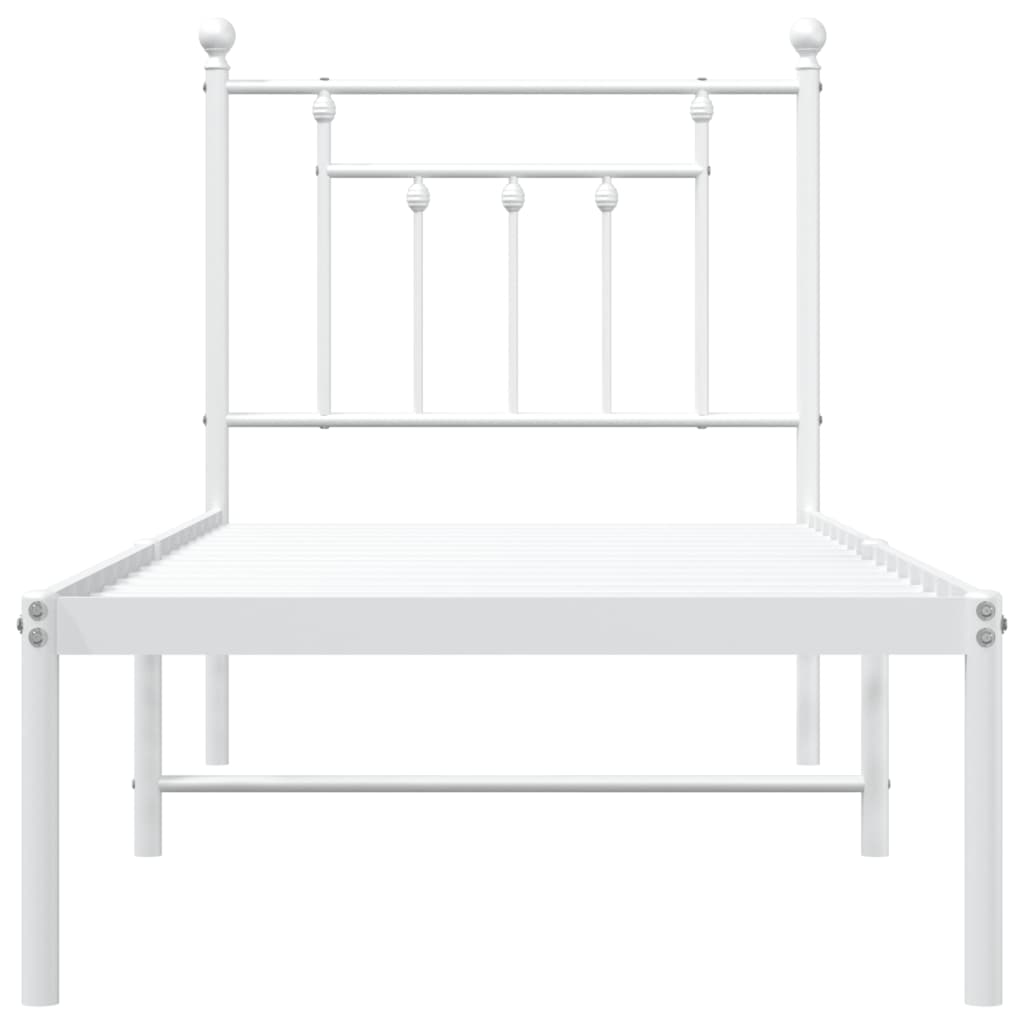 vidaXL Metal Bed Frame without Mattress with Headboard White 75x190 cm Small Single