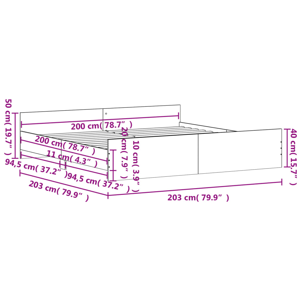 vidaXL Bed Frame without Mattress Grey Sonoma 200x200 cm