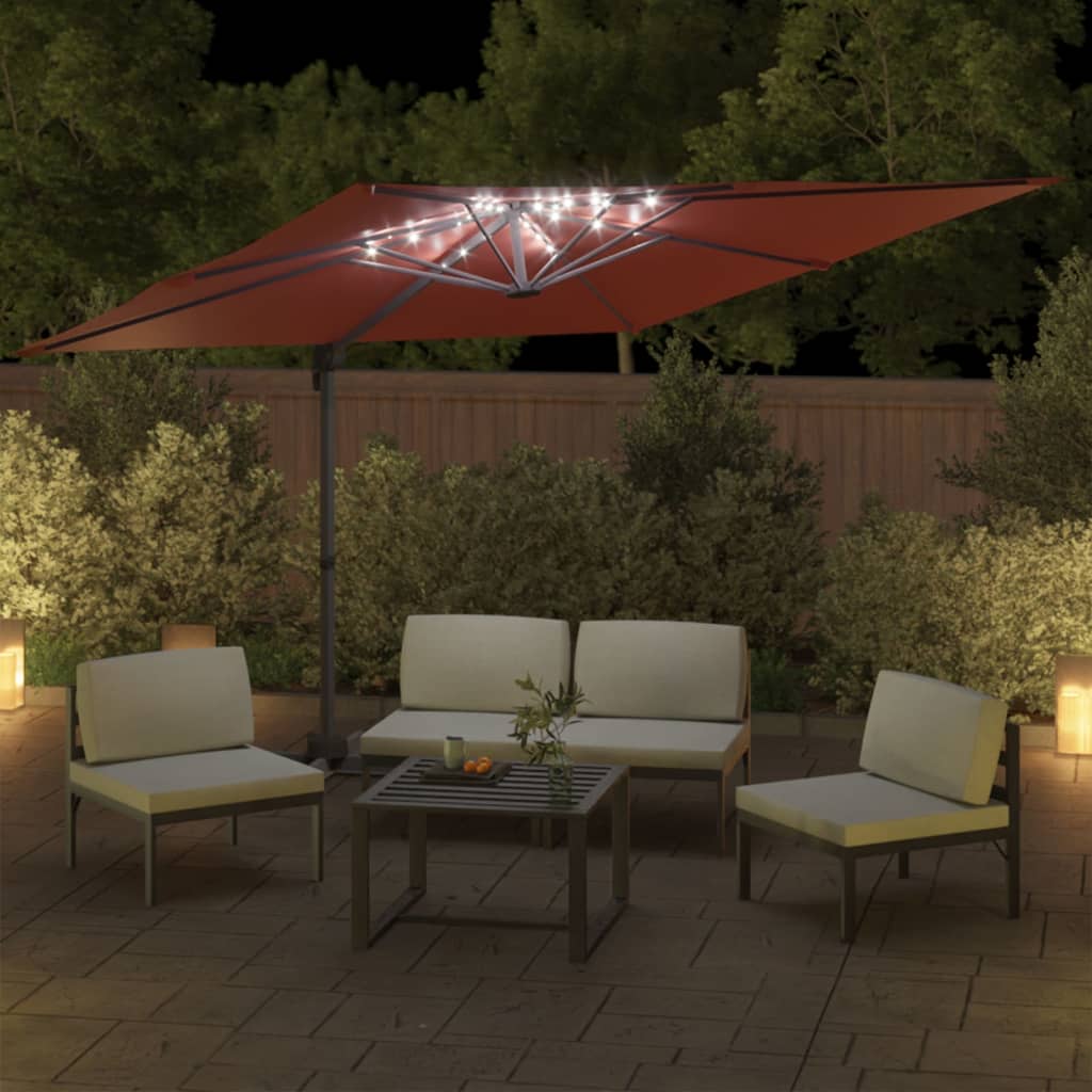 vidaXL LED Cantilever Garden Parasol Terracotta 400x300 cm