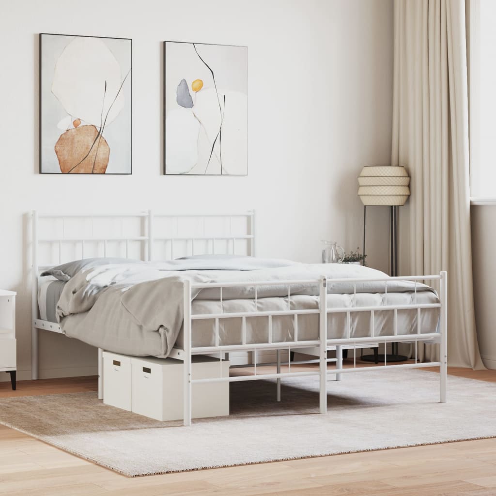 vidaXL Metal Bed Frame without Mattress with Footboard White 120x200 cm