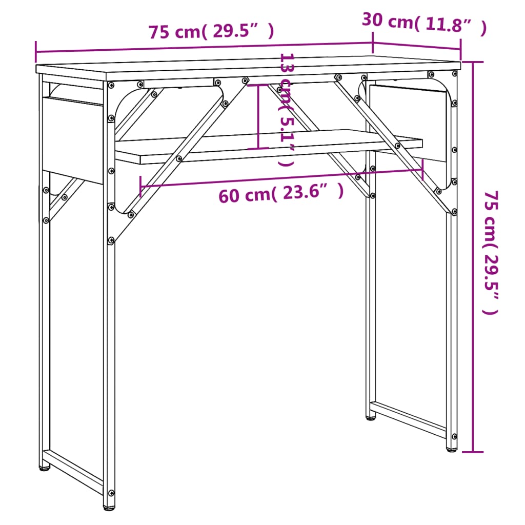 vidaXL Console Table with Shelf Black 75x30x75cm Engineered Wood