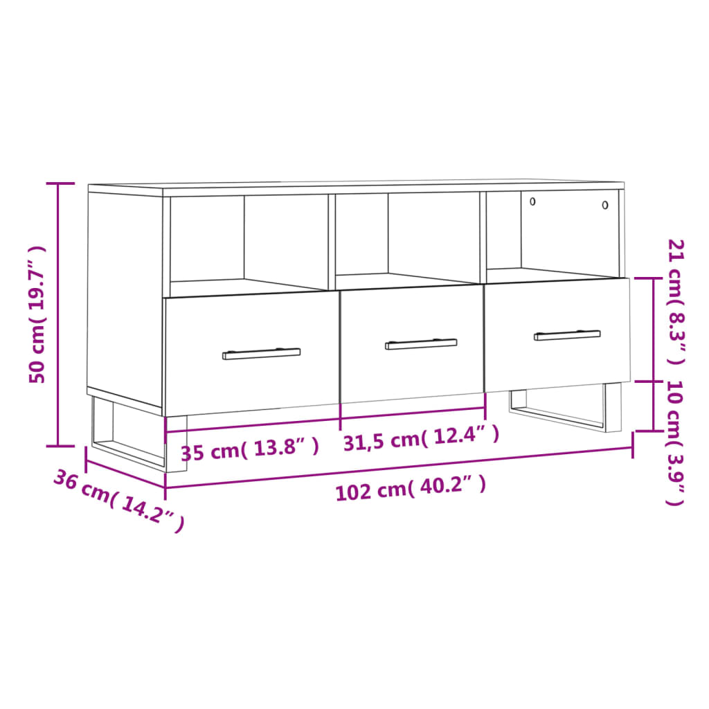 vidaXL TV Cabinet High Gloss White 102x36x50 cm Engineered Wood