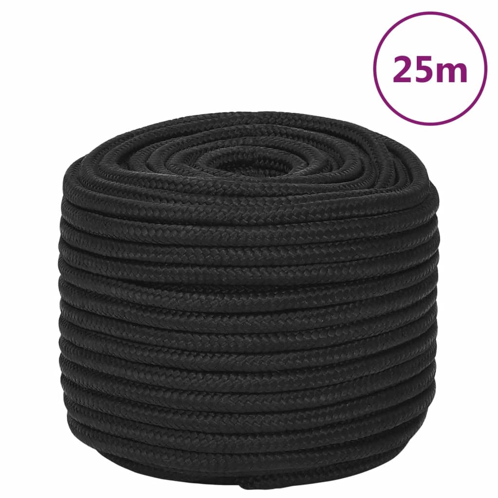 vidaXL Boat Rope Full Black 14 mm 25 m Polypropylene