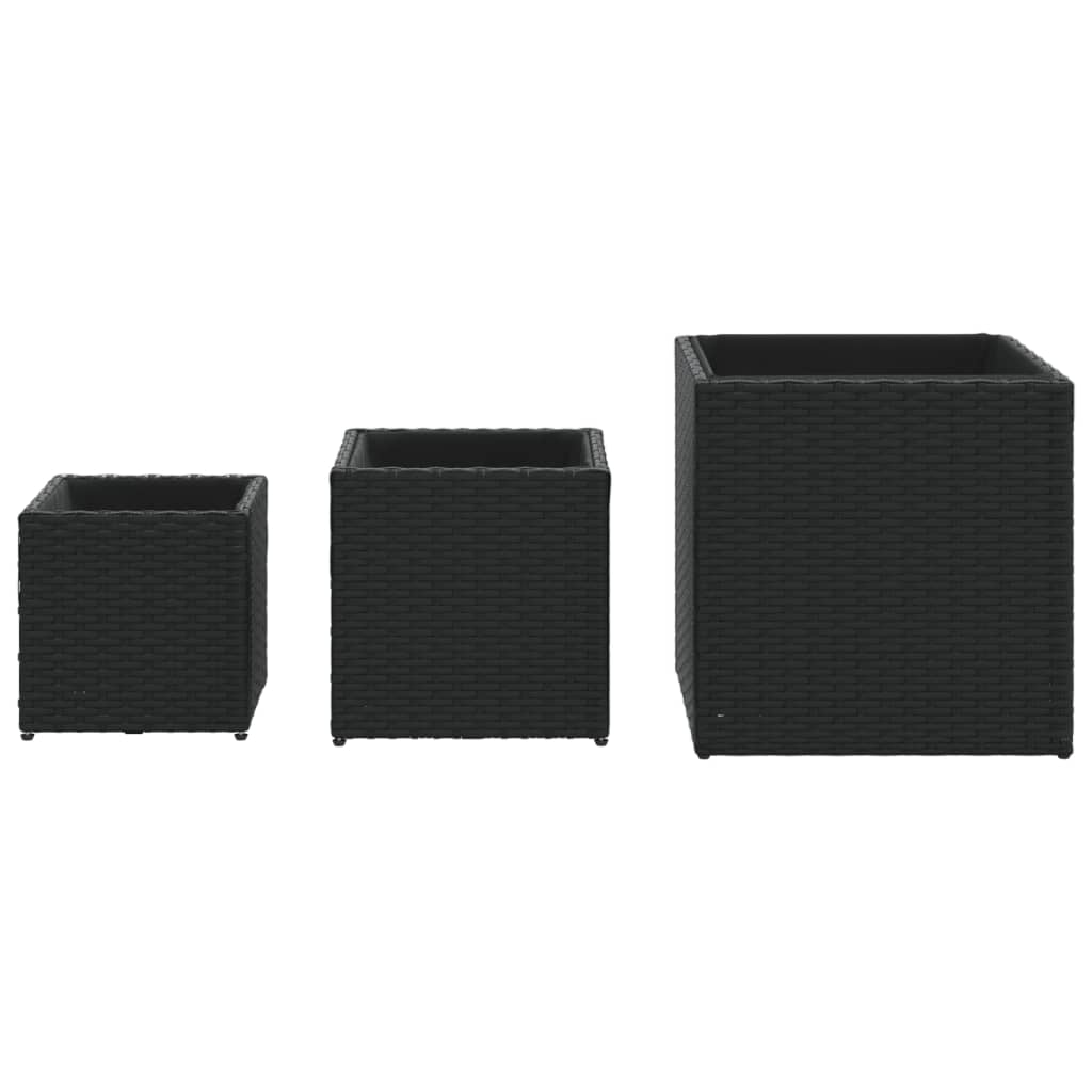 vidaXL Garden Planters 3 pcs Black Poly Rattan