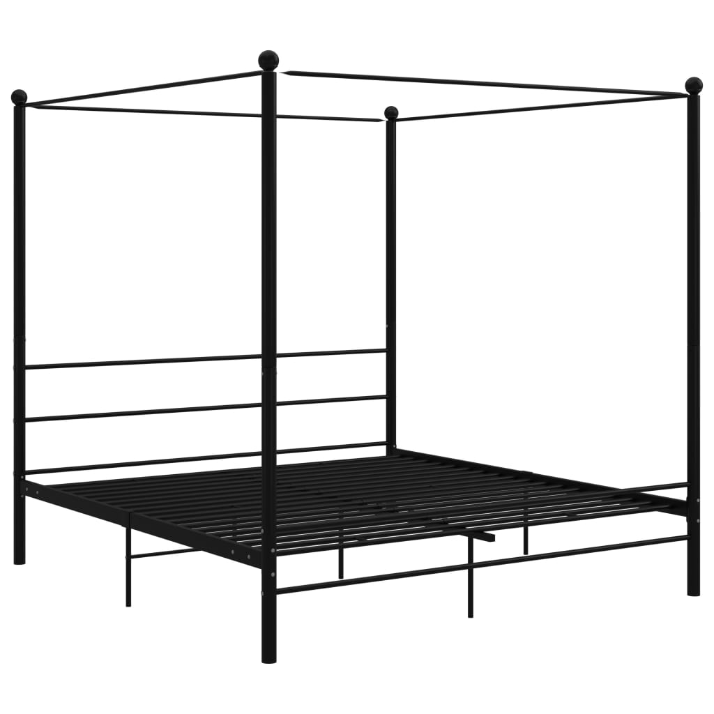 vidaXL Canopy Bed Frame without Mattress Black Metal 180x200 cm Super King