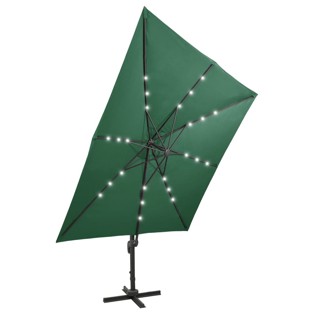 vidaXL Cantilever Garden Parasol with Pole and LED Lights Green 300 cm