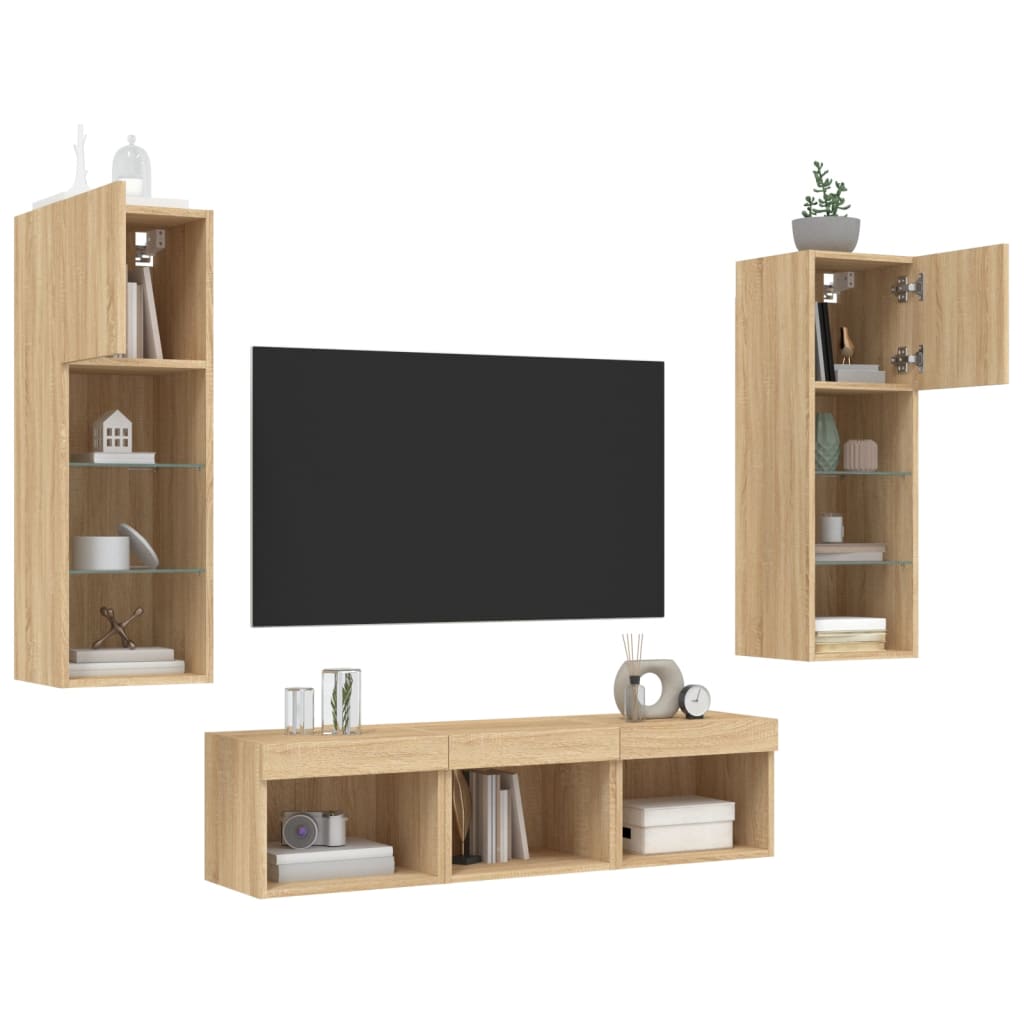 vidaXL 5 Piece TV Wall Units with LED Sonoma Oak Engineered Wood