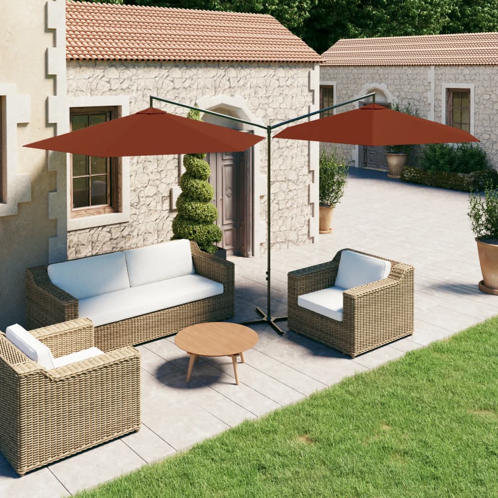 vidaXL Double Garden Parasol with Steel Pole Terracotta 600 cm