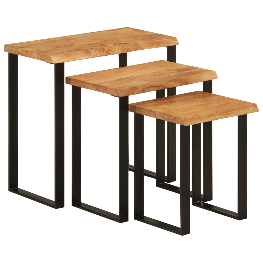 vidaXL Nesting Tables 3 pcs with Live Edge Solid Wood Acacia