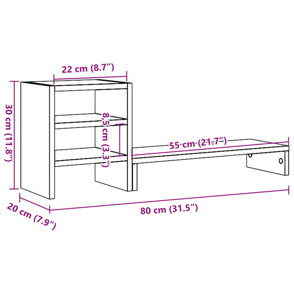 vidaXL Monitor Stand with Desk Organiser Smoked Oak Engineered Wood