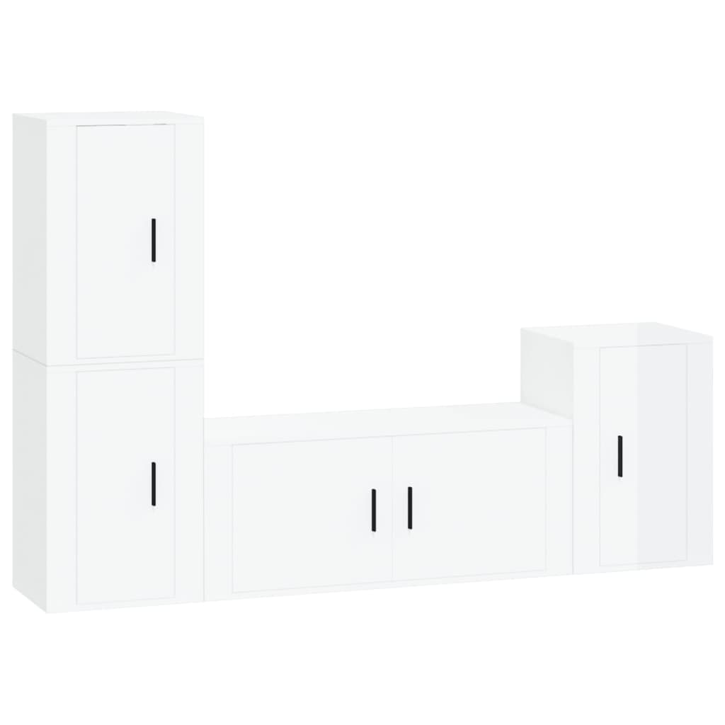 vidaXL 4 Piece TV Cabinet Set High Gloss White Engineered Wood