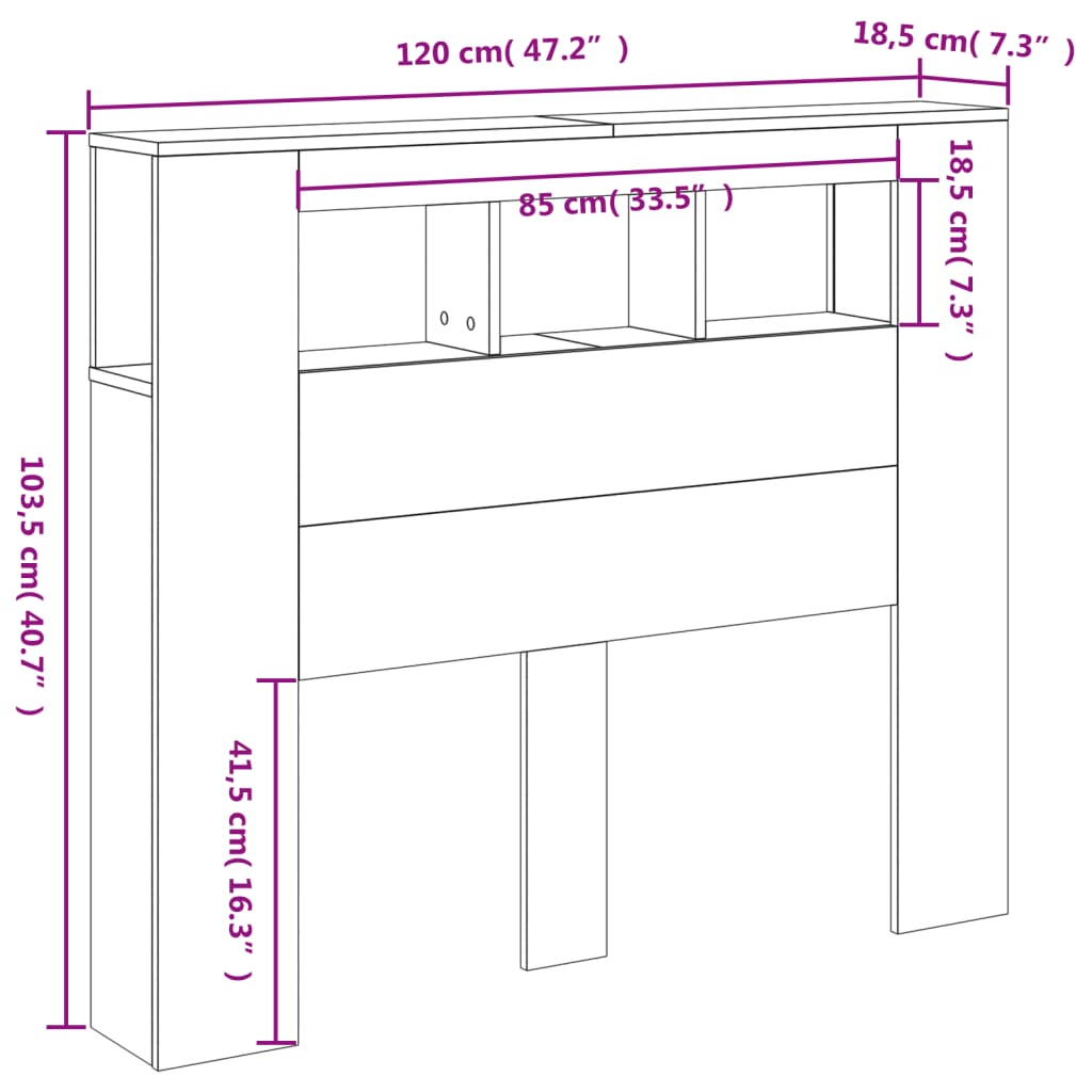 vidaXL LED Headboard White 120x18.5x103.5 cm Engineered Wood