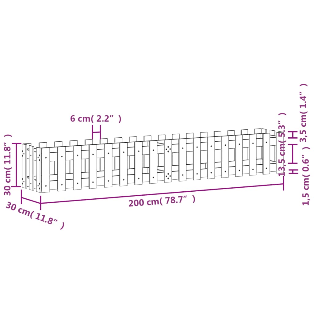 vidaXL Garden Raised Bed with Fence Design White 200x30x30 cm Solid Wood Pine