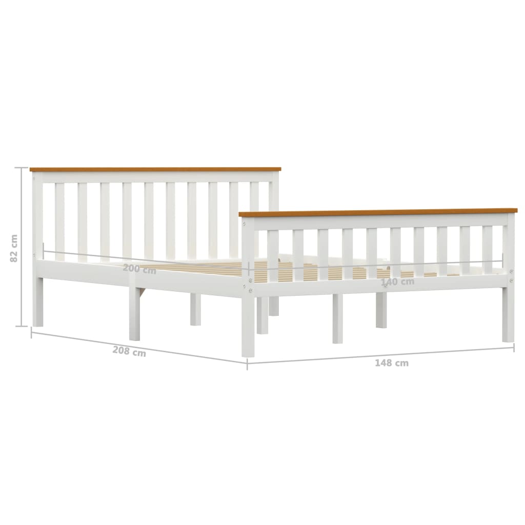 vidaXL Bed Frame without Mattress White Solid Pinewood 140x200 cm