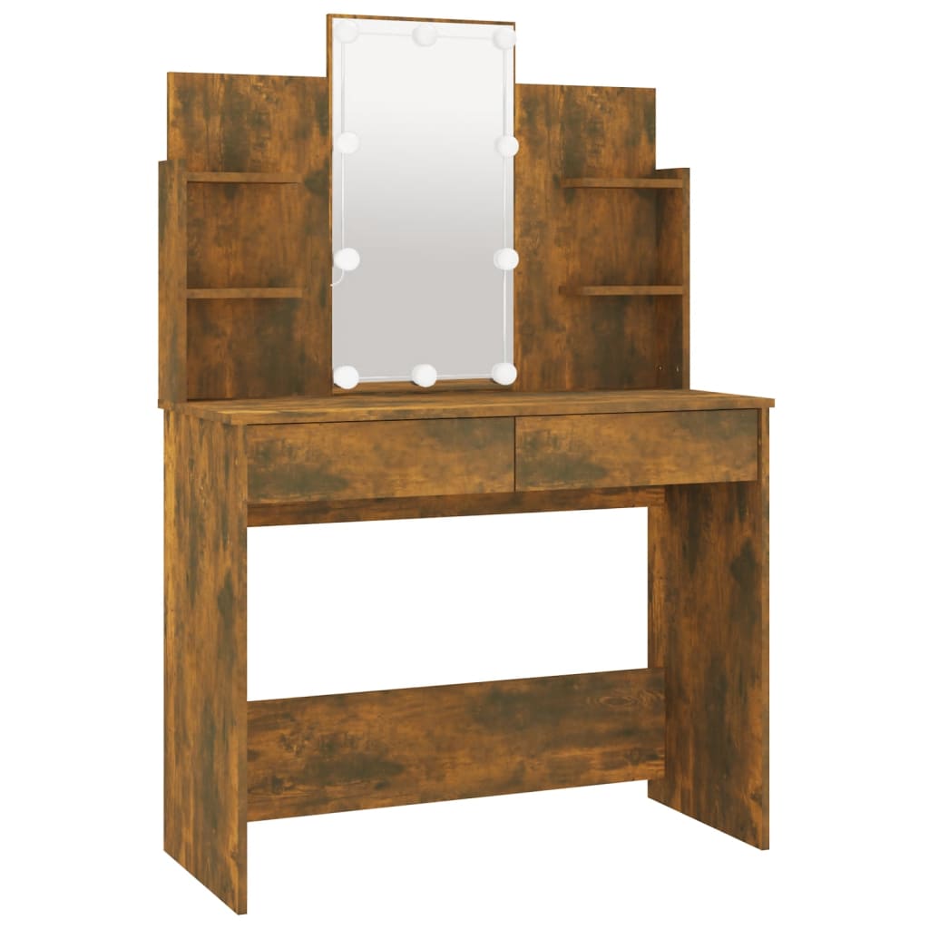 vidaXL Dressing Table Set with LED Smoked Oak Engineered Wood