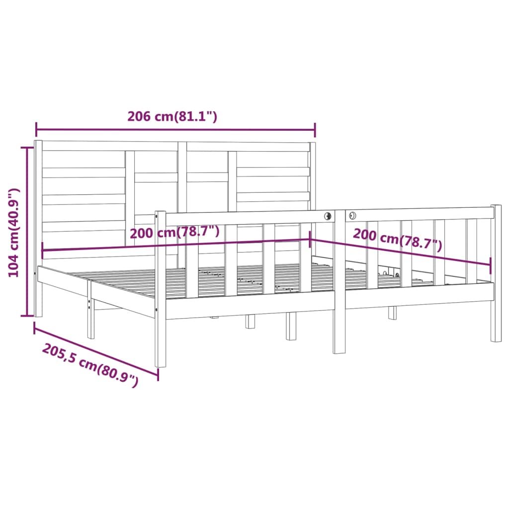 vidaXL Bed Frame without Mattress Black 200x200 cm Solid Wood Pine