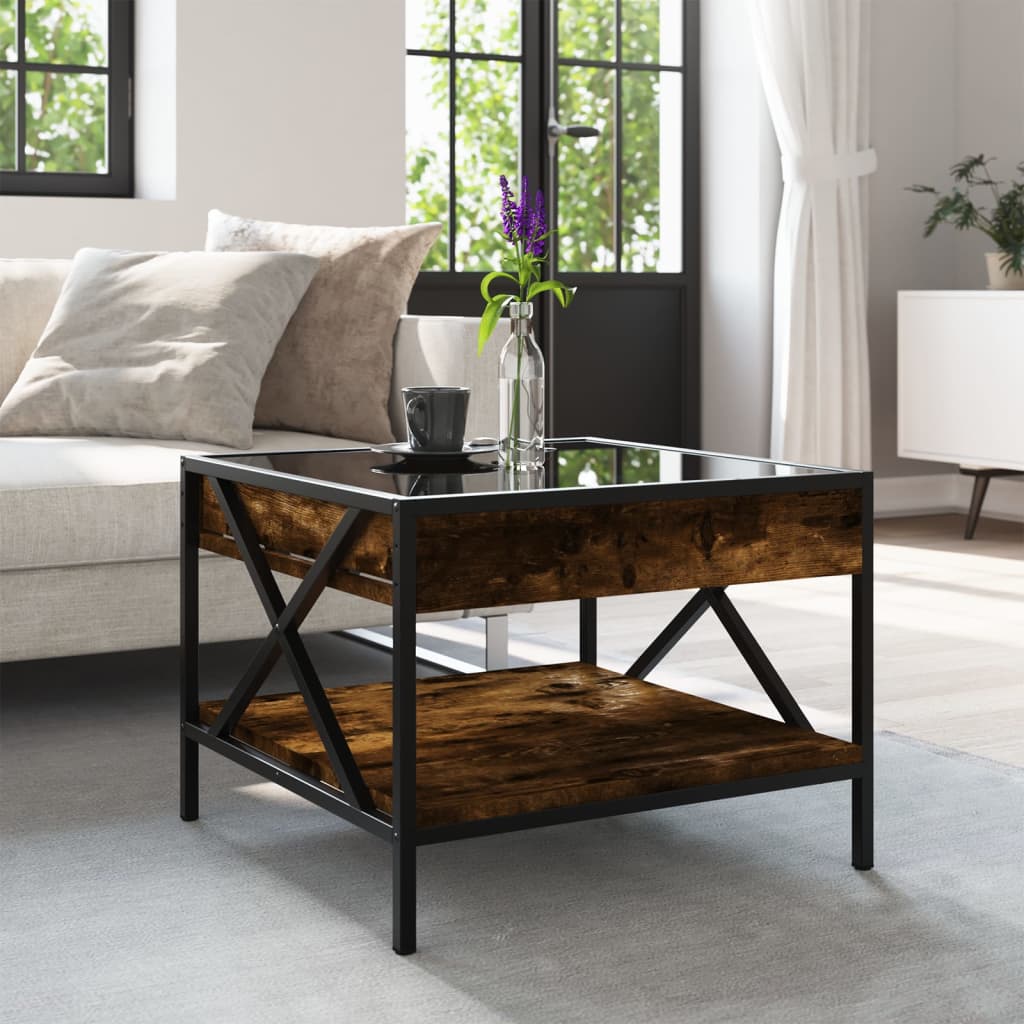 vidaXL Coffee Table with Infinity LED Smoked Oak 50x50x38 cm