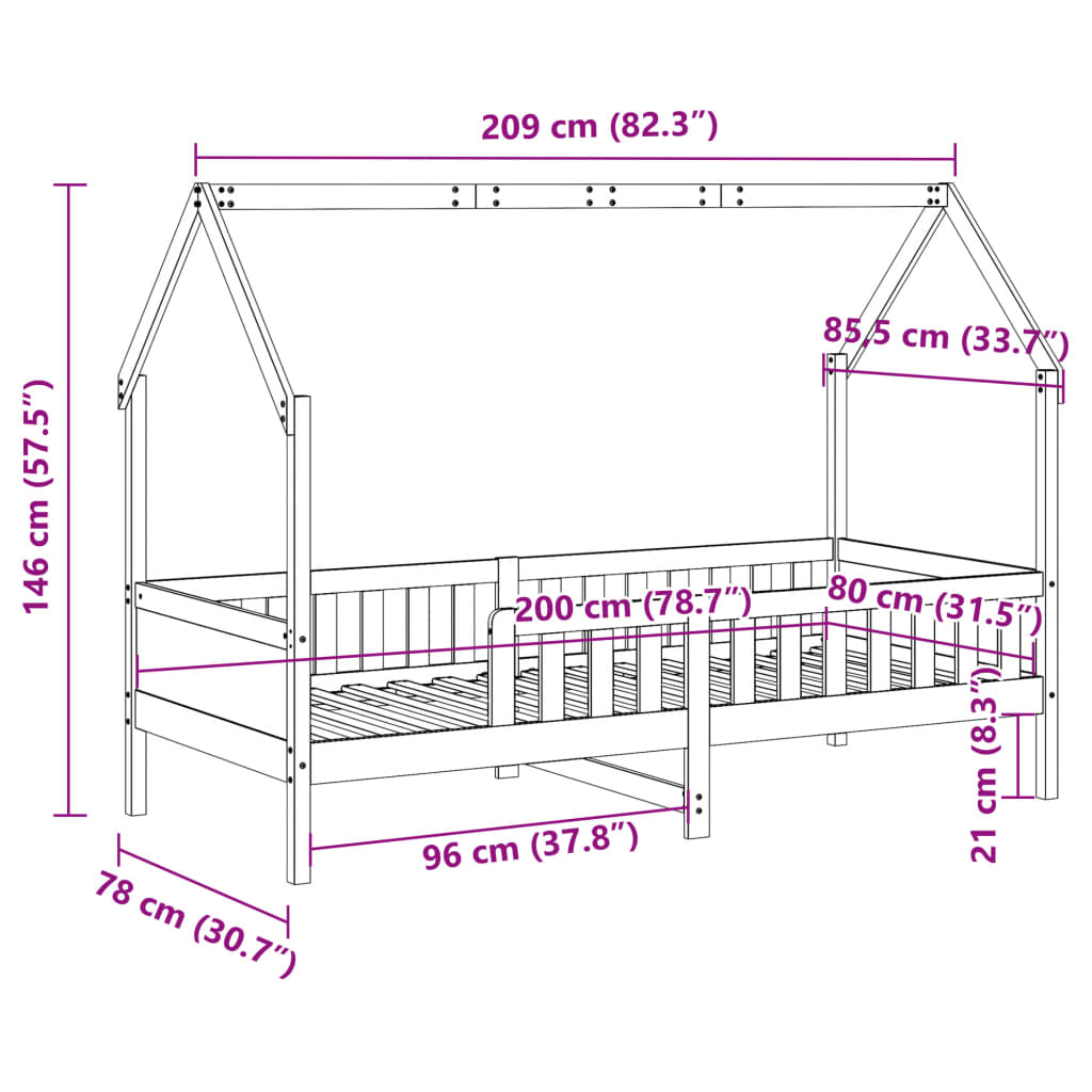 vidaXL Kids' House Bed Frame without Mattress White 80x200 cm Pine