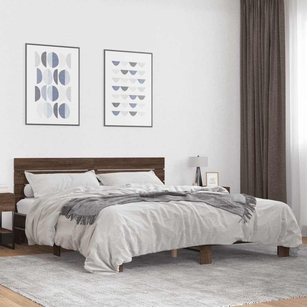 vidaXL Bed Frame without Mattress Brown Oak 180x200 cm Super King