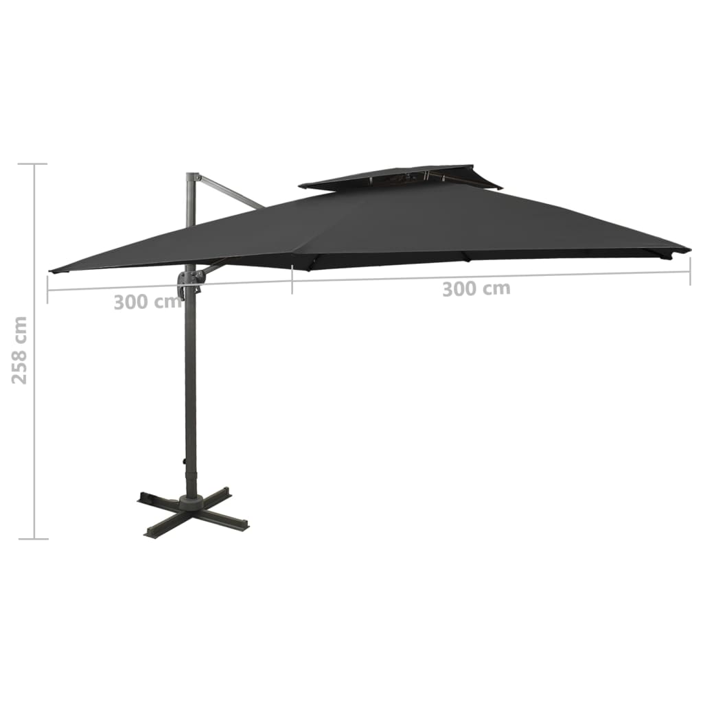 vidaXL Cantilever Garden Parasol with Double Top 300x300 cm Black