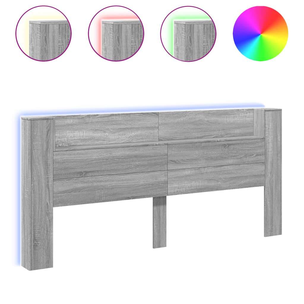 vidaXL Headboard Cabinet with LED Grey Sonoma 220x16.5x103.5 cm