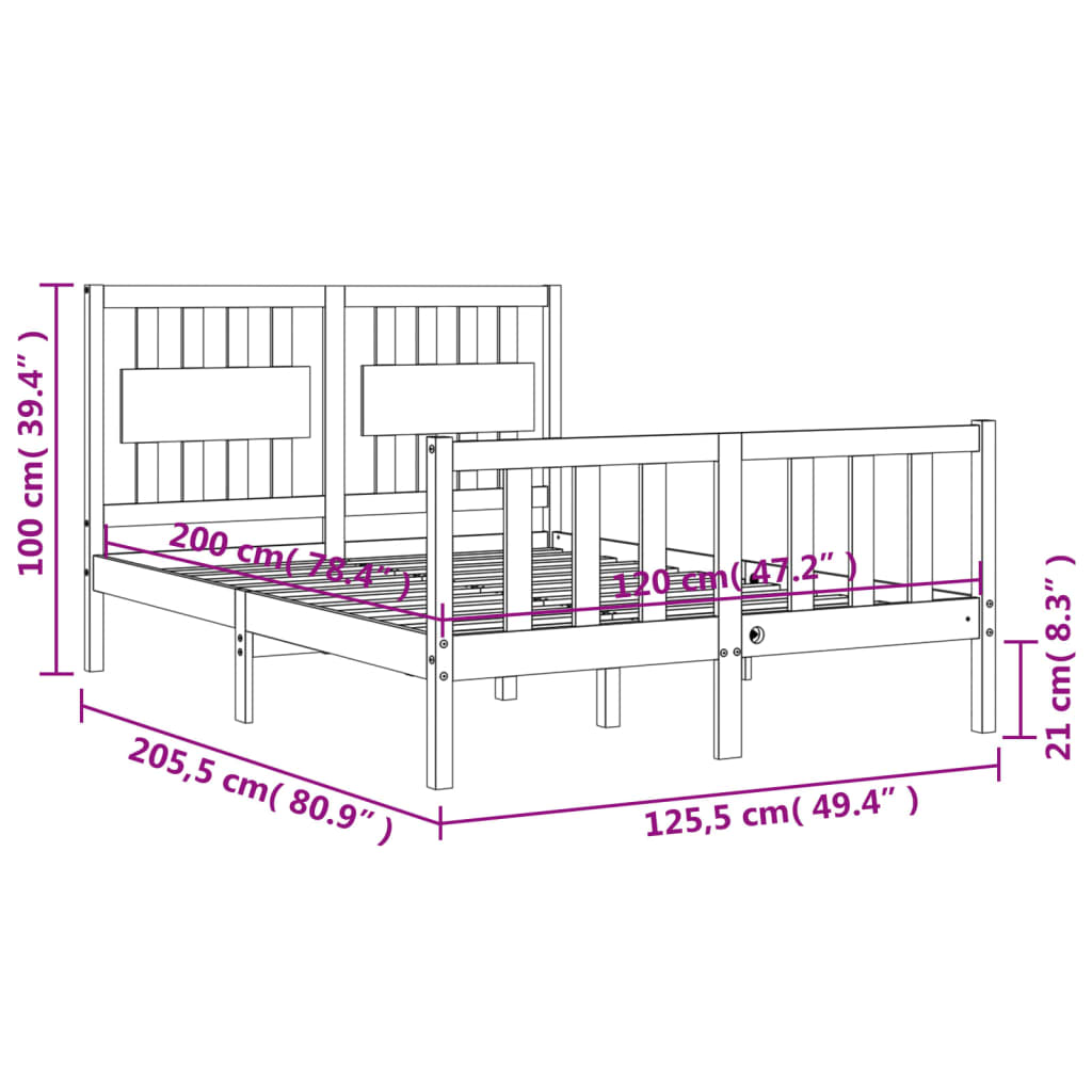 vidaXL Bed Frame without Mattress 120x200 cm Solid Wood Pine