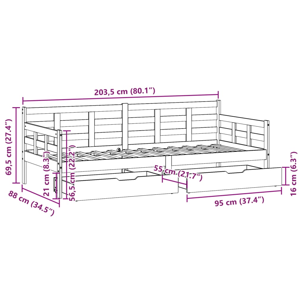 vidaXL Daybed with Drawers without Mattress White 80x200 cm Solid Wood