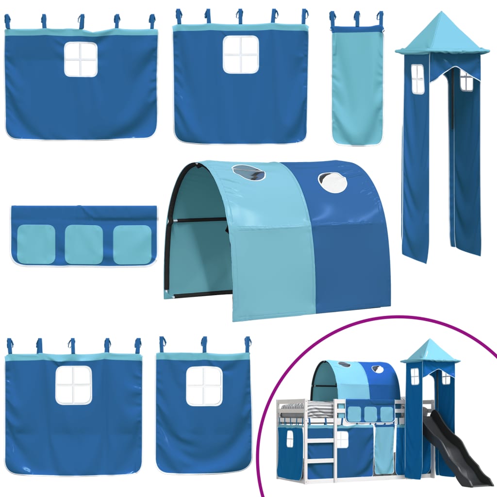 vidaXL Bunk Bed without Mattress with Slide and Curtains Blue 80x200 cm