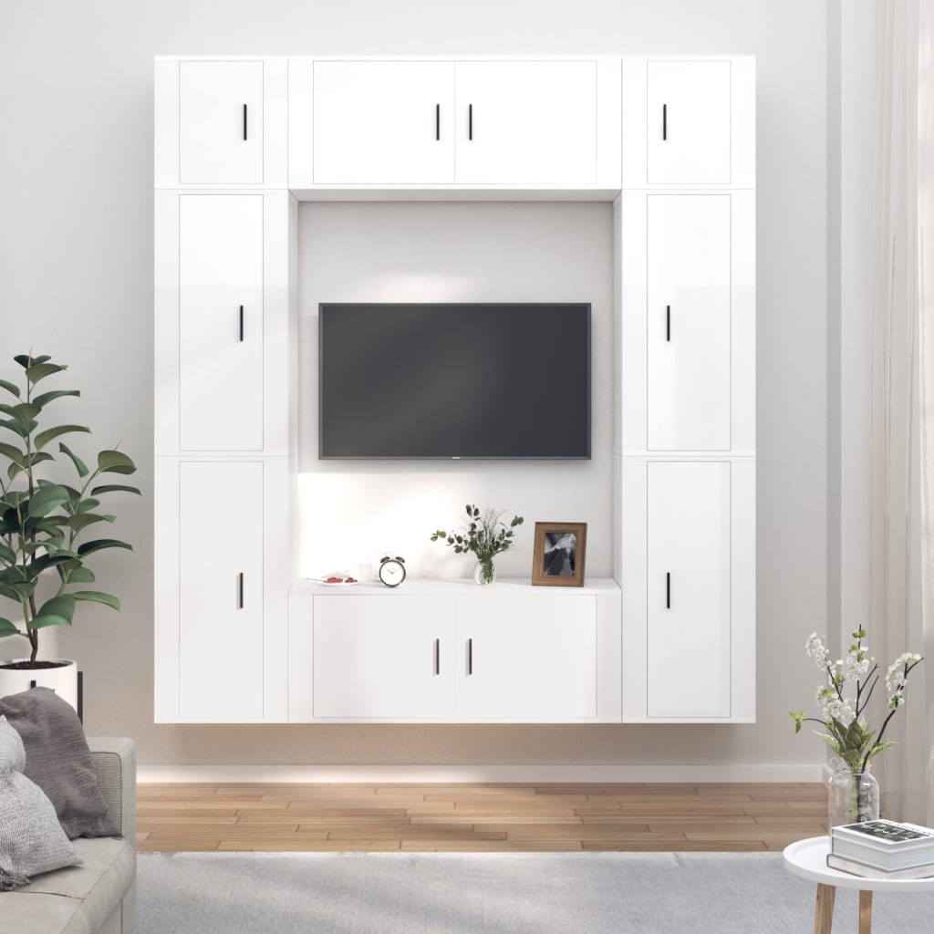 vidaXL 8 Piece TV Cabinet Set High Gloss White Engineered Wood