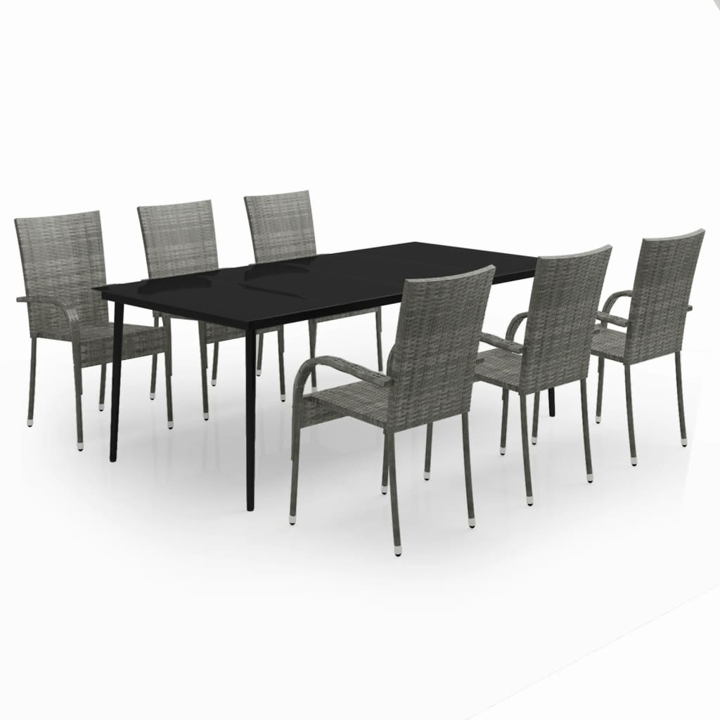 vidaXL 7 Piece Garden Dining Set Grey and Black