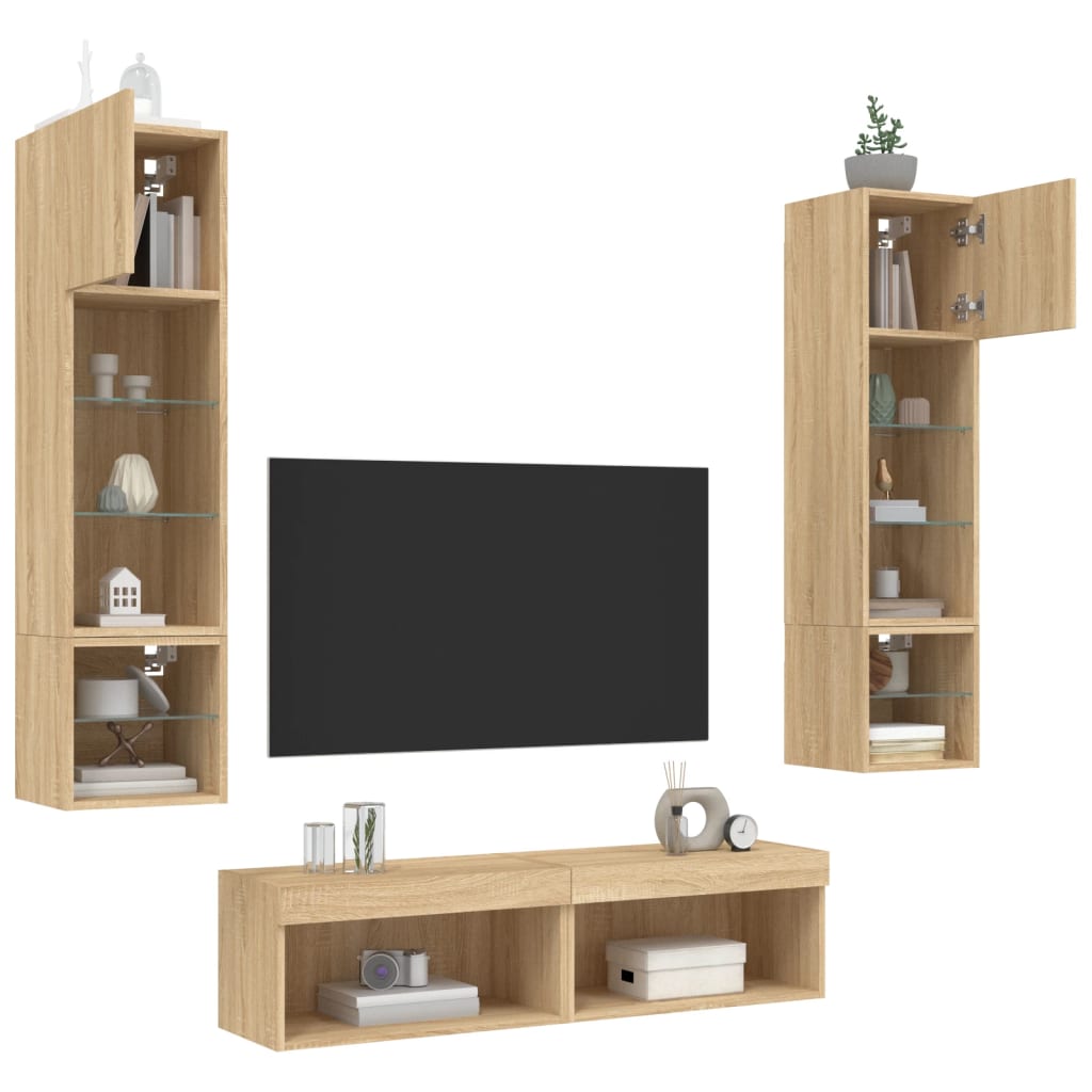 vidaXL 6 Piece TV Wall Units with LED Sonoma Oak Engineered Wood