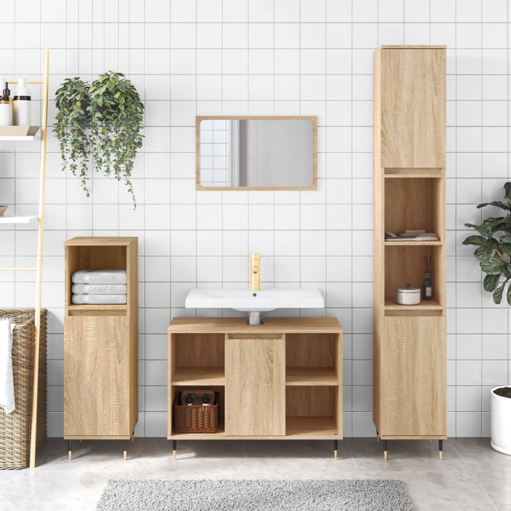 vidaXL 3 Piece Bathroom Furniture Set Sonoma Oak Engineered Wood